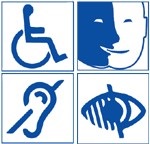 4 pictogrammes pour handicap moteur, visuel, auditif et mental