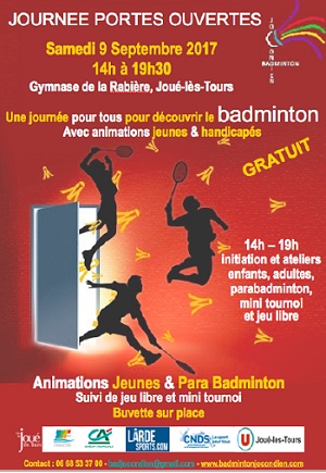 Affiche de la journée portes ouvertes du club de badminton jocondien