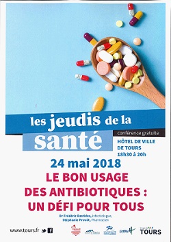 Affiche de la conférence du 24 mai sur les antibiotiques