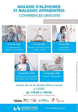 Affiche annonçant les différentes conférences sur la maladie d'Alzheimer et les maladies apparentées