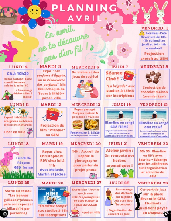 Calendrier quotidien des activités