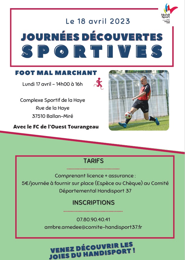 affiche de la journée avec la photo d'un homme qui tape dans un ballon de foot.