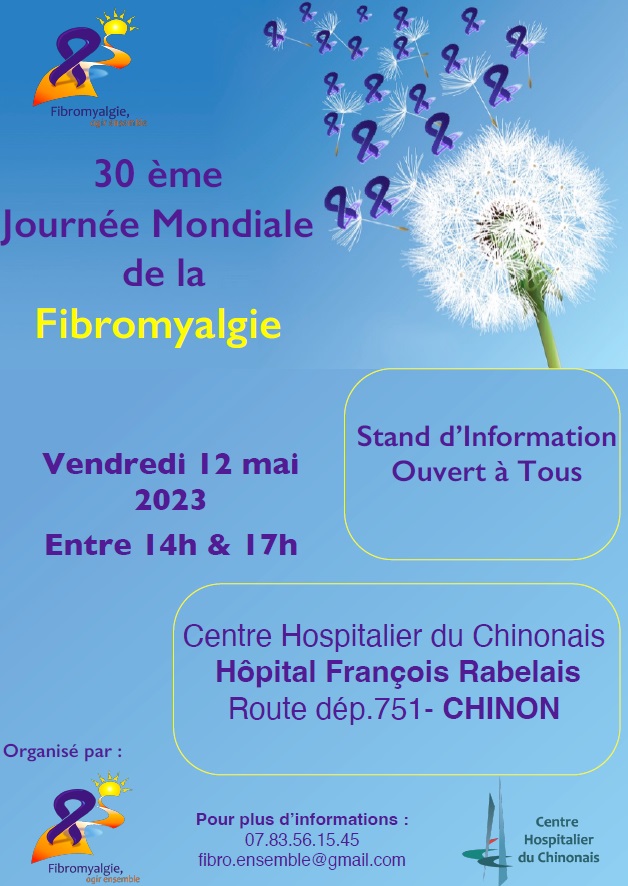 Affiche de la journée à Chinon avec le ruban bleu représentant le soutien aux malades.