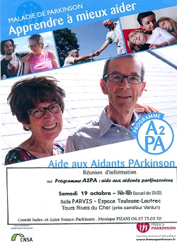 Affiche de la journée, en haut trosi photos : un jeune homme assis à côté d'un dame plus agée, un couple de personnes agées tendant la main l'un vers l'autre, une personne assise avec deux petites filles sur les genoux; au centre une photo d'une femme, elle est près d'un homme qu'elle tient par les épaules, et en bas totues les informations sur la journée