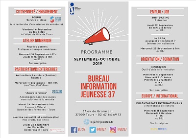 Programme du Bureau Information jeunesse pour septembre et octobre