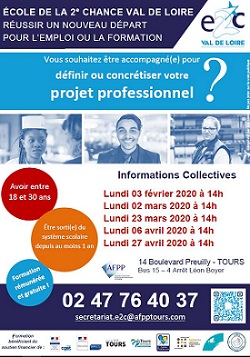 Affiche annonçant les réunions d'inforamtion collective de l'école de la deuxième chance